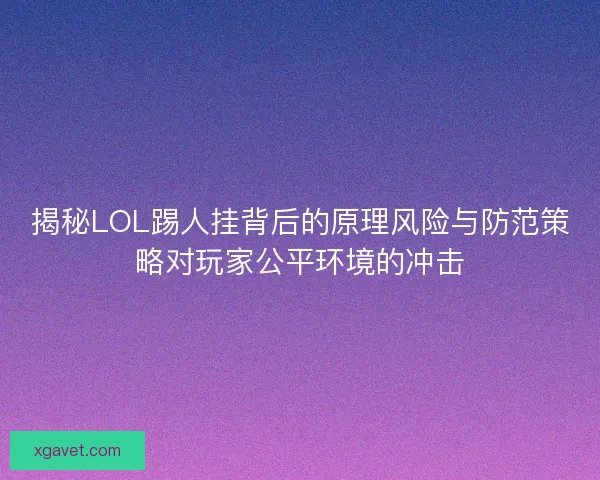 揭秘LOL踢人挂背后的原理风险与防范策略对玩家公平环境的冲击 揭秘LOL踢人挂背后的原理风险与防范策略对玩家公平环境的冲击